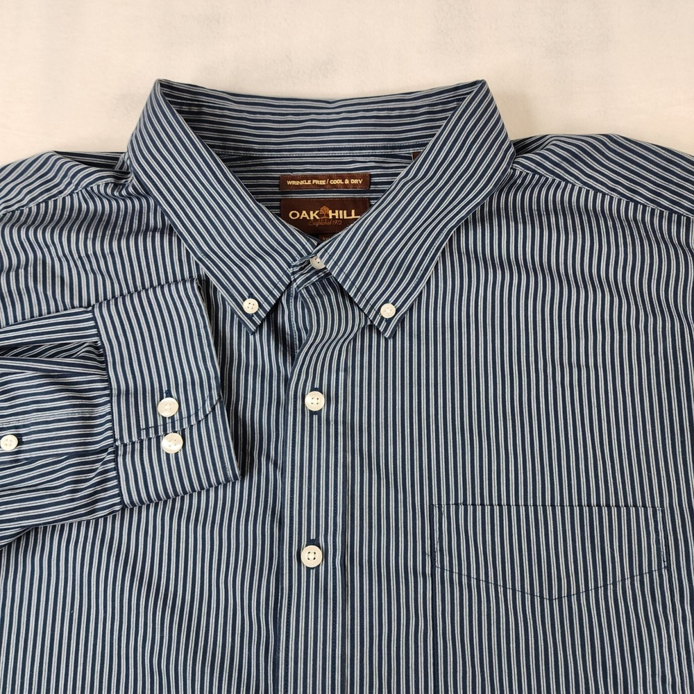 Oak Hill Mens 3XL Navy Blue Gray Striped‎ Wrinkle Free Cotton Button Down Shirt